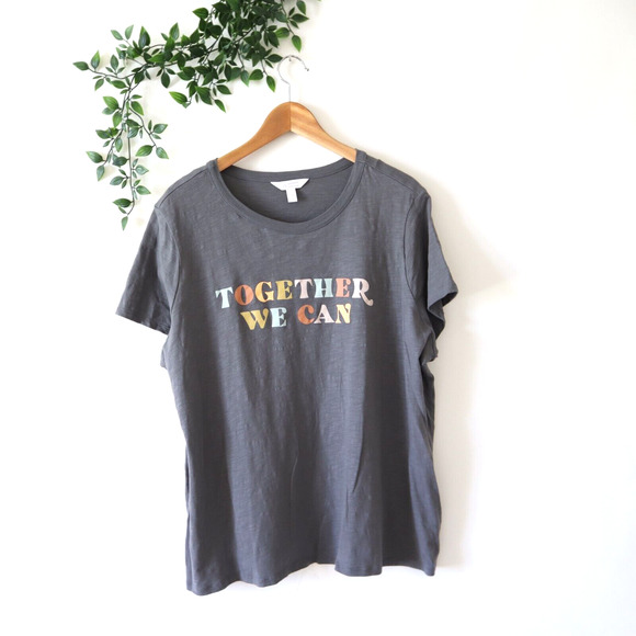 LC Lauren Conrad Short Sleeve Together We Can Gray Plus Size 1X - Picture 1 of 4